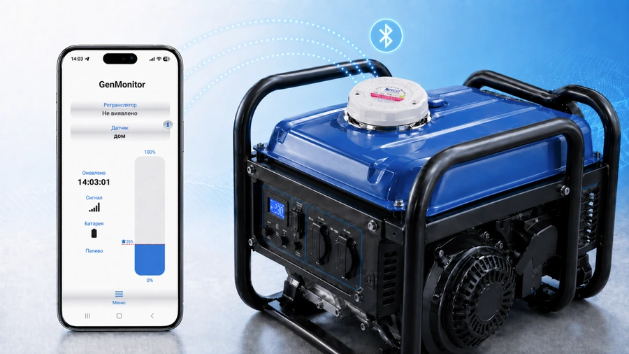 Генератор із датчиком рівня пального та смартфоном з додатком GenMonitor